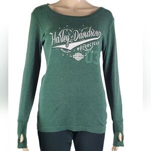 Harley Davidson Green & Pink & Big Sky Long Sleeve T-Shirt